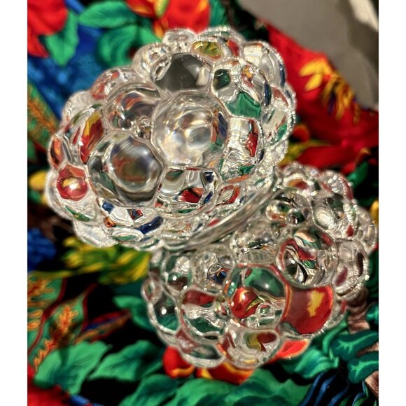 Orrefors Crystal Raspberry Votive Candle Holder Sweden Art Glass Set of Two EUC